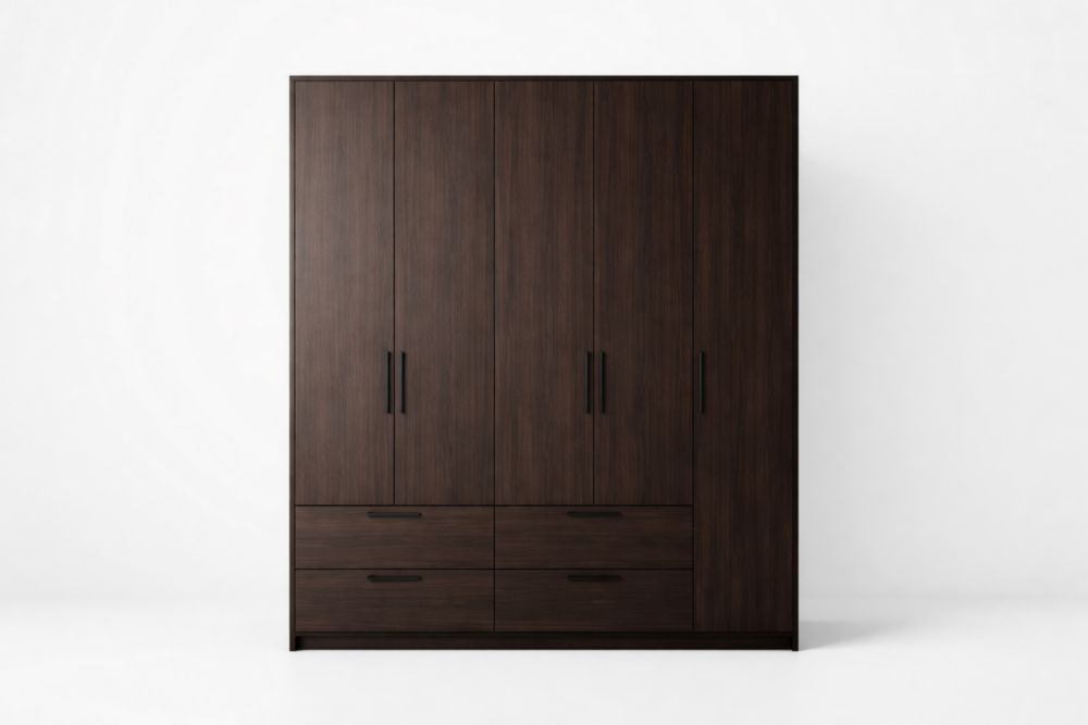 Armadio in legno ingegnerizzato Scuro con Tre Ante e Due Cassetti