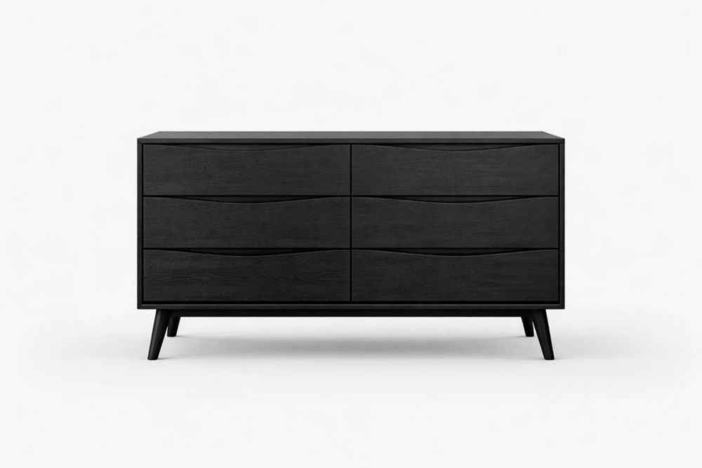 Cassettiera in legno massello nero con sei cassetti 120x90x40 cm