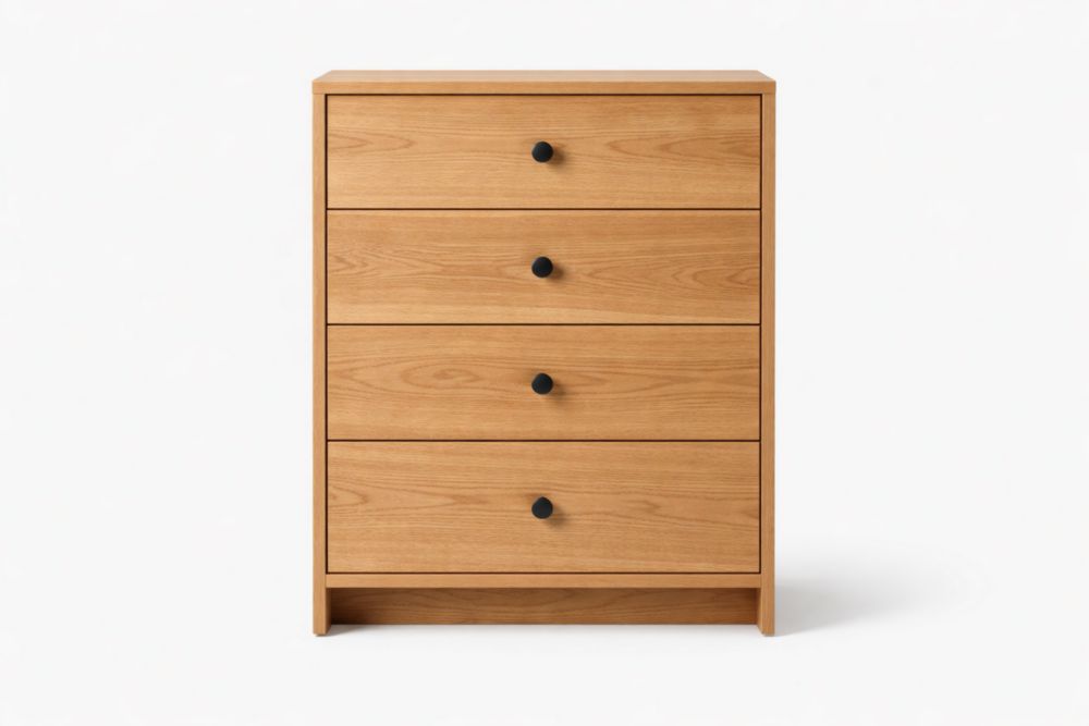 Cassettiera in Legno di Rovere Chiaro a 4 Cassetti