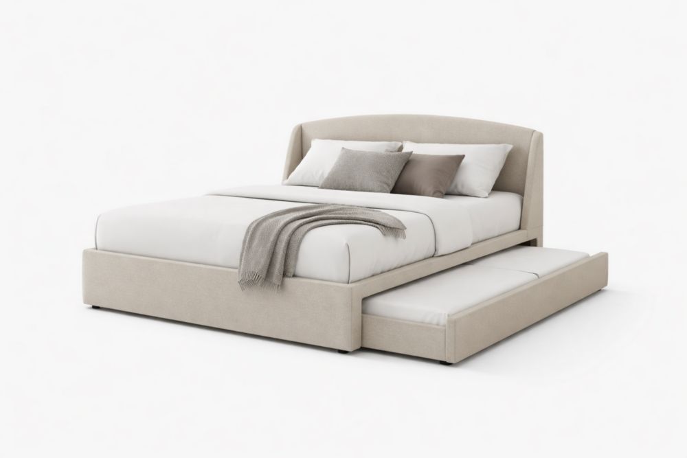 Letto in tessuto beige con letto estraibile