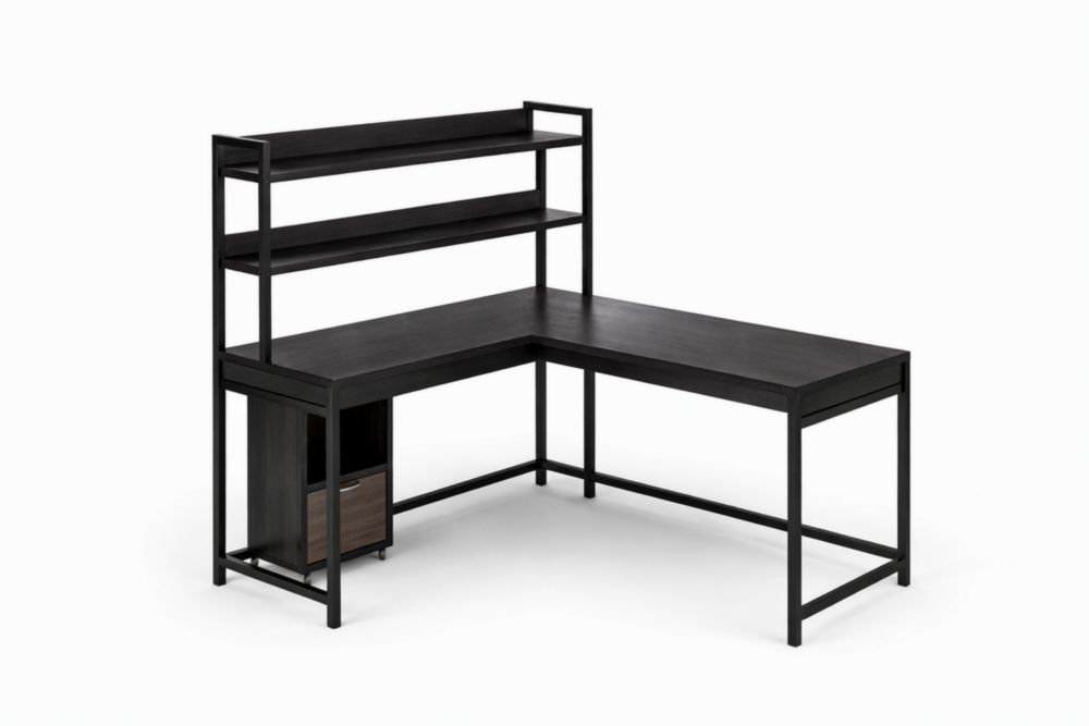 Scrivania Angolare in MDF con Ripiani e Struttura in Alluminio, 138x138x76 cm