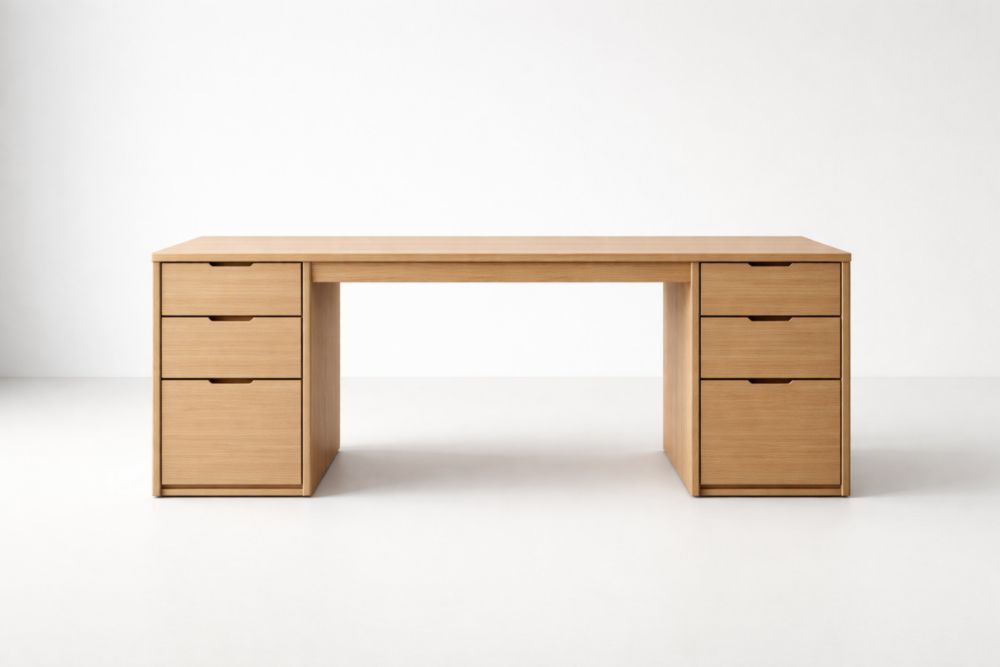 Scrivania Rettangolare in Legno Massello con 6 Cassetti