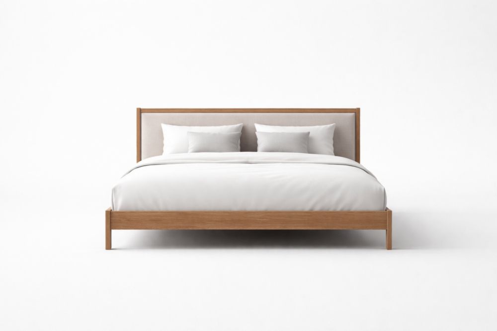 Letto matrimoniale legno massello rovere testiera bianca imbottita 200x160 cm