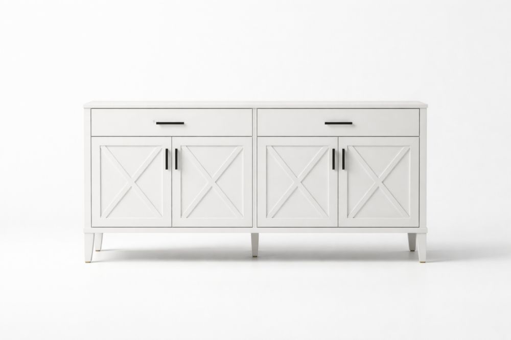 Credenza MDF bianco con 2 cassetti e 4 ante