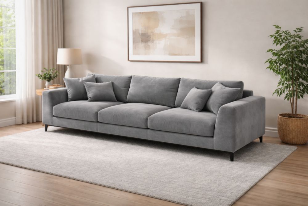 Divano 3 Posti in Velluto Grigio