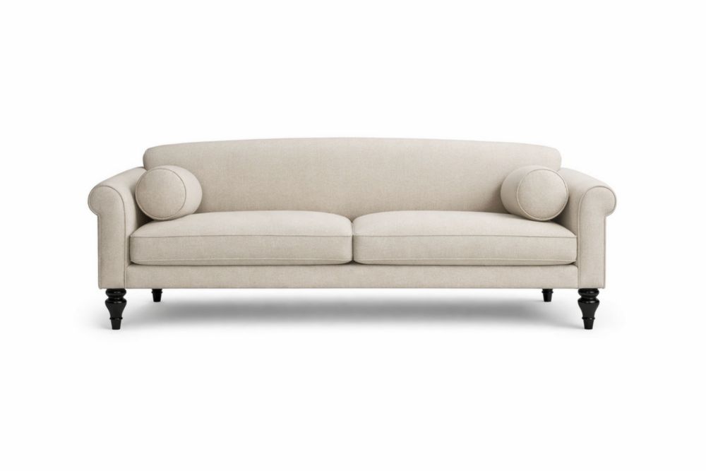 Divano a due posti in legno massello e tessuto beige