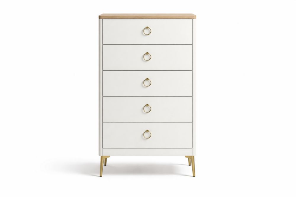 Cassettiera in MDF bianco con piano in MDF e gambe in alluminio