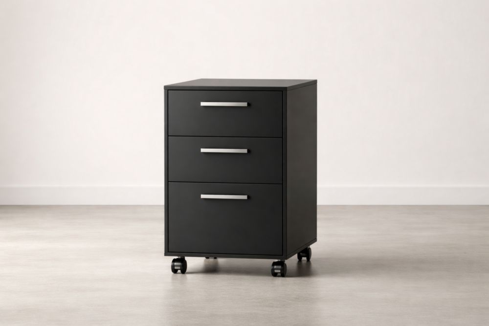 Cassettiera in Alluminio Nero con Ruote e 3 Cassetti