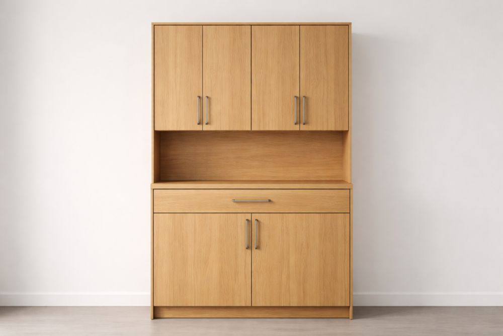 Credenza in Legno Laminato con Ante e Maniglie in Alluminio