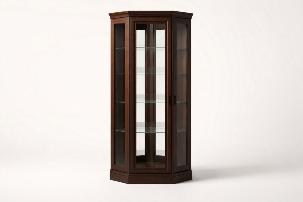 Vetrina angolare in legno di noce e vetro temperato marrone 50x50x180cm