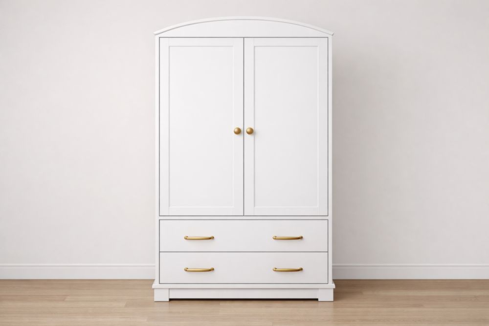 Armadio a due ante e due cassetti in Legno ingegnerizzato bianco