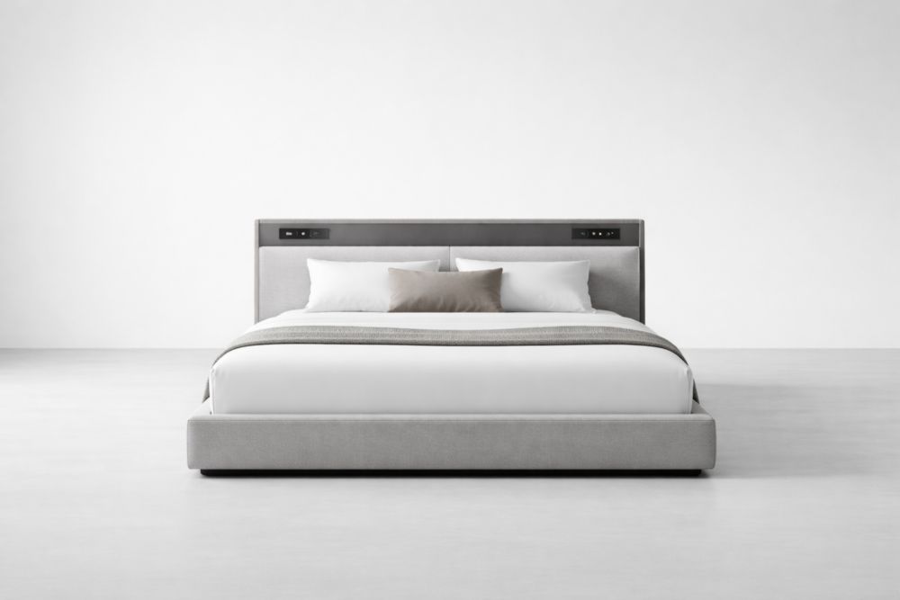 Letto in Tessuto Poliestere Grigio con Testiera USB, 200x160x90 cm