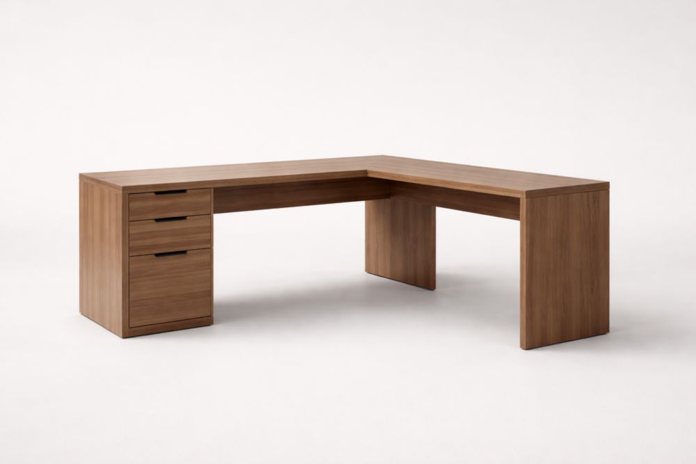 Scrivania angolare in Legno Massello marrone con cassetti