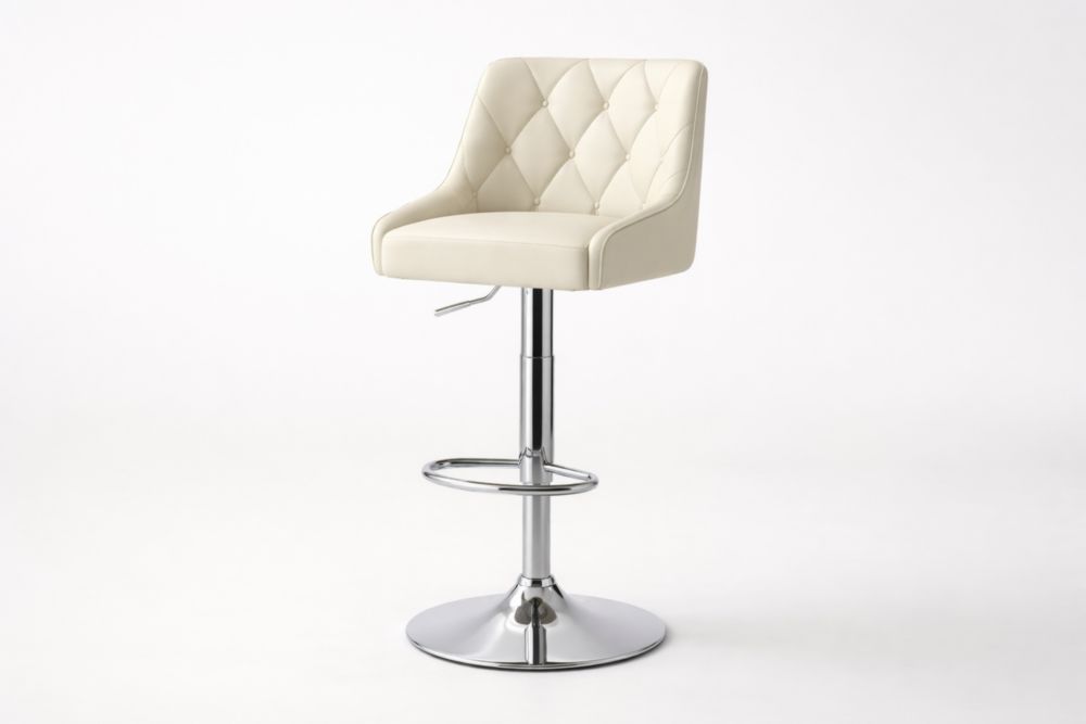 Sgabello in similpelle color crema con base in acciaio cromato