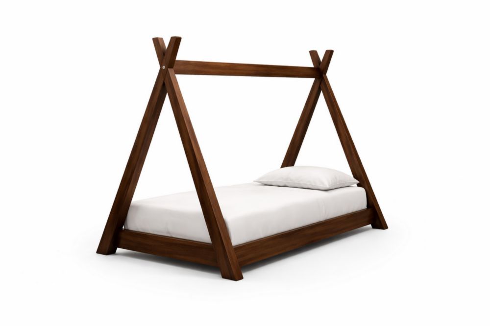 Letto Singolo per Bambini in Legno Massello Forma Tenda Marrone