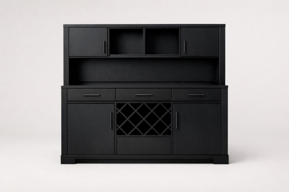 Mobile bar in MDF nero con porta bottiglie