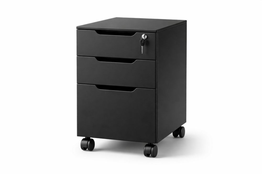 Cassettiera per ufficio in Acciaio con Ruote e Serratura Nero 3 Cassetti