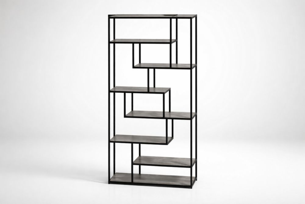 Libreria in Acciaio Nero con Ripiani in MDF 180x90x30 cm(H x L x P)