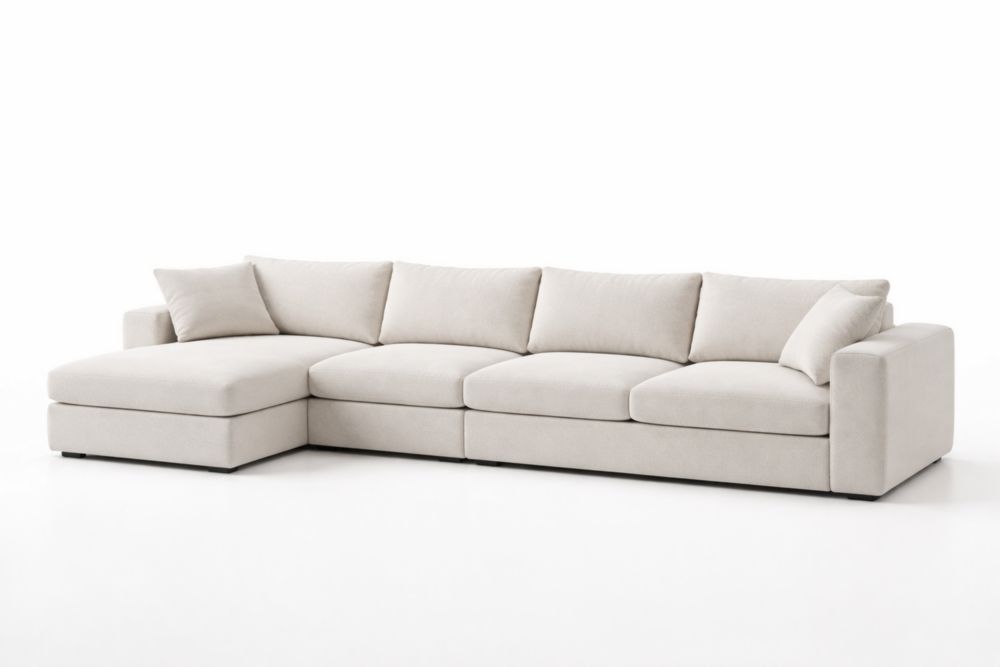 Divano angolare in tessuto poliestere con chaise-longue Beige