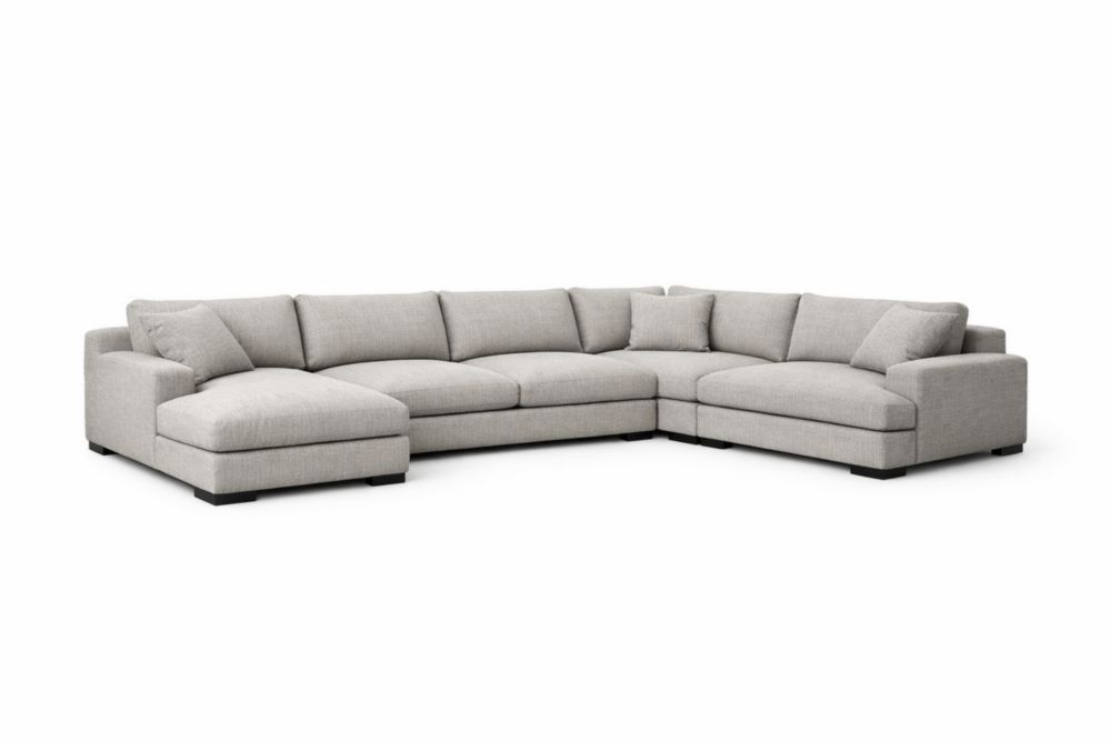 Divano ad angolo in tessuto poliestere grigio con chaise longue