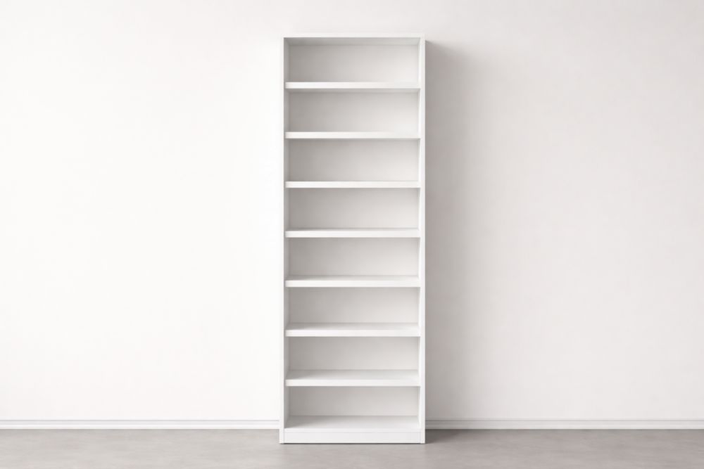 Scaffale alto in MDF bianco con 8 ripiani