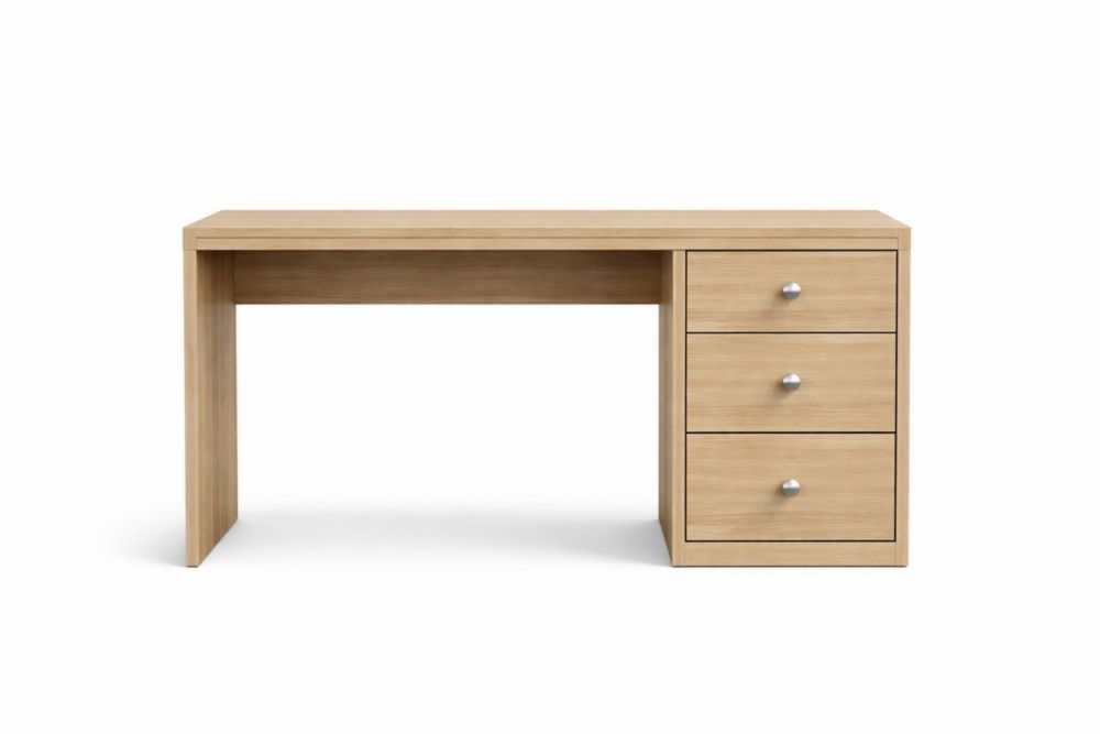 Scrivania in Legno truciolato con 3 Cassetti Rovere Naturale