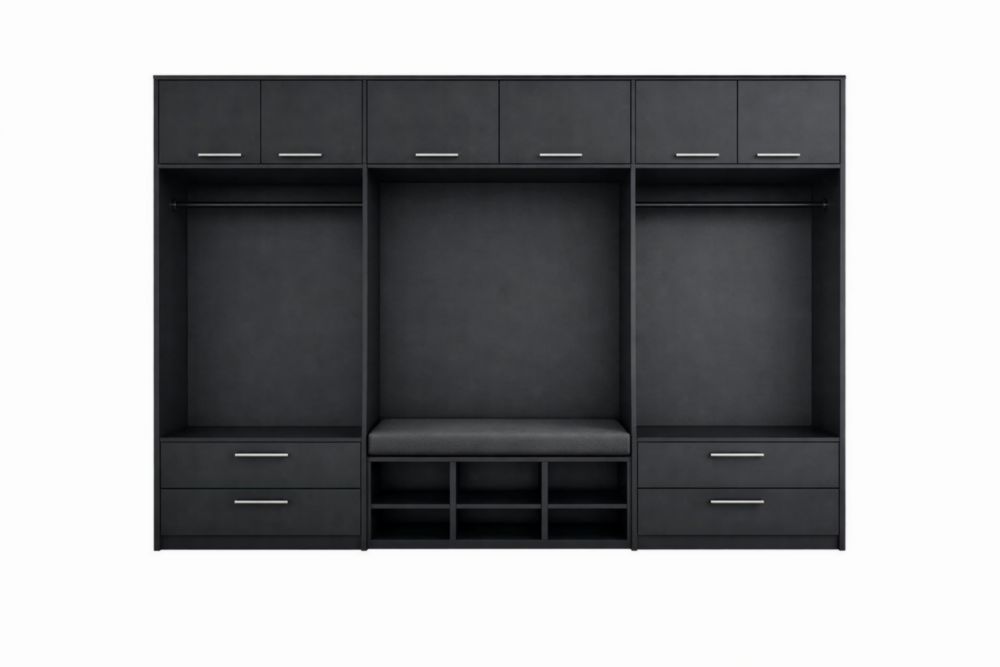 Guardaroba Componibile in MDF Nero con Cassetti e Mensole 220x300x60 cm(H x L x P)