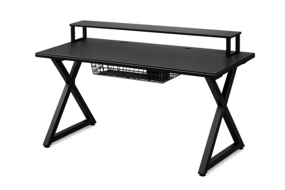 Scrivania in MDF e acciaio nero con cestello