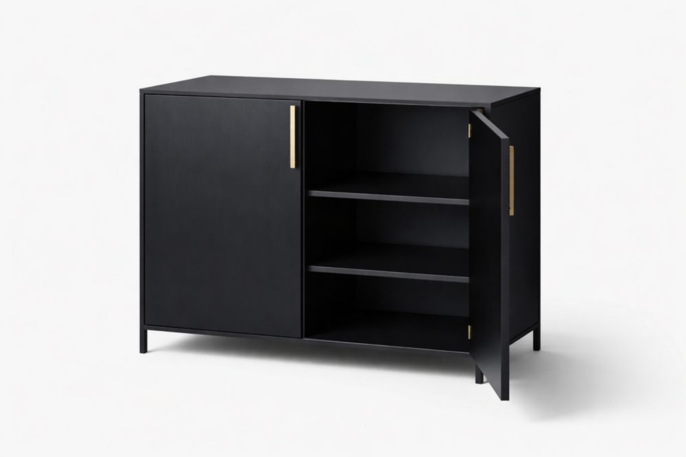 Credenza in MDF nero con ante e ripiani regolabili
