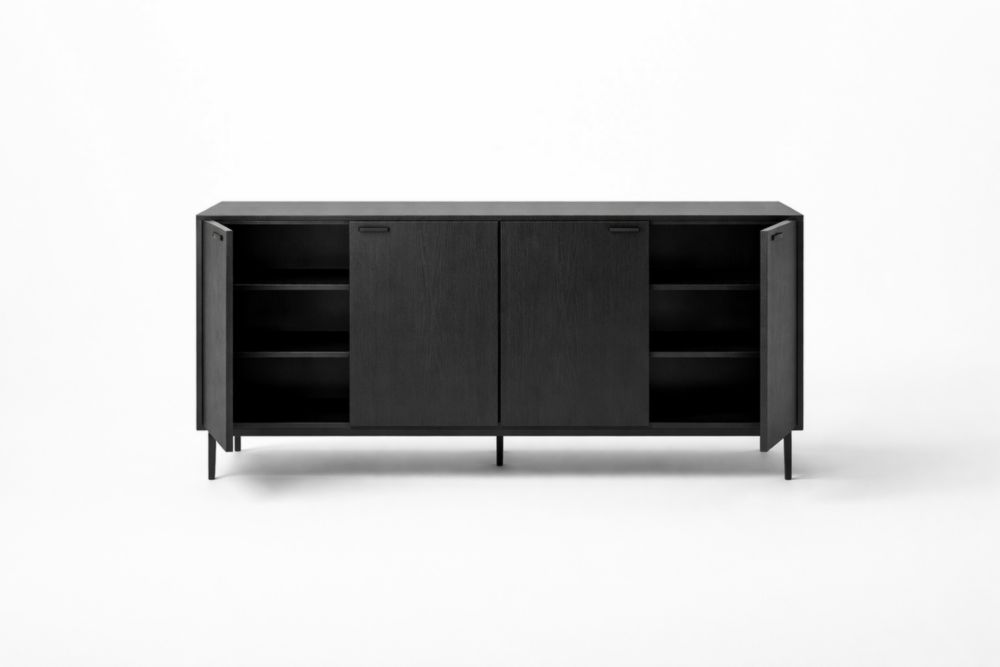 Credenza in MDF nero con ante e ripiani regolabili