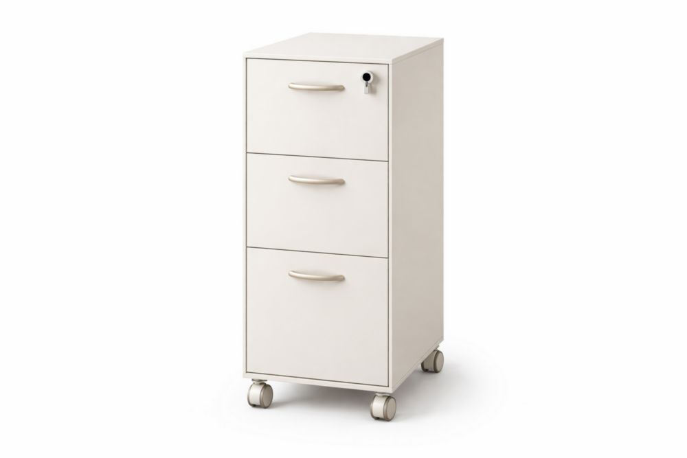 Cassettiera per ufficio in acciaio bianca a 3 cassetti con ruote e serratura