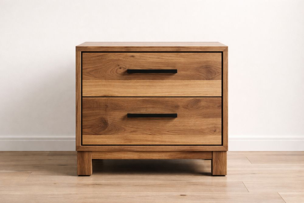 Comodino in legno massello di rovere con due cassetti
