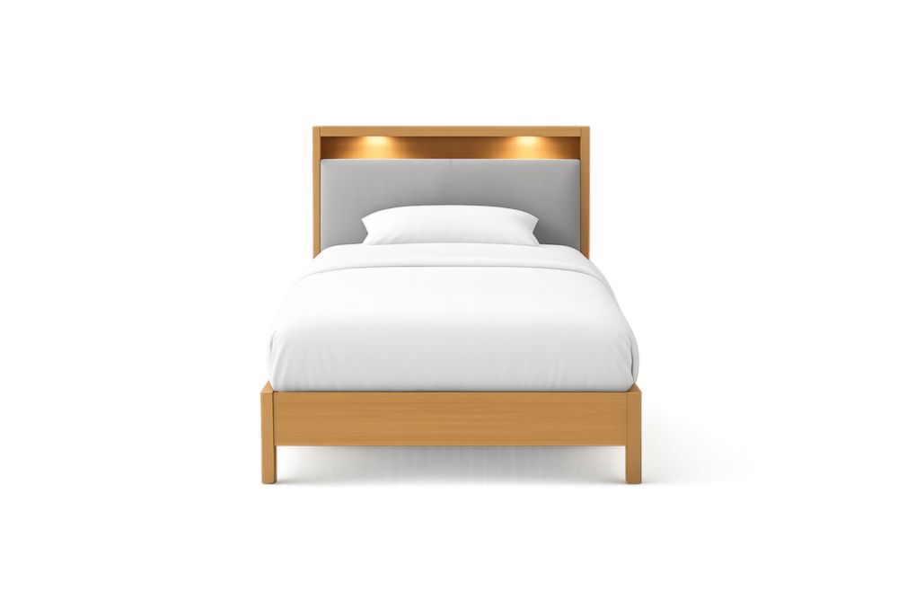 Letto singolo in legno di rovere con illuminazione testiera 200x100 cm(Lu x L)