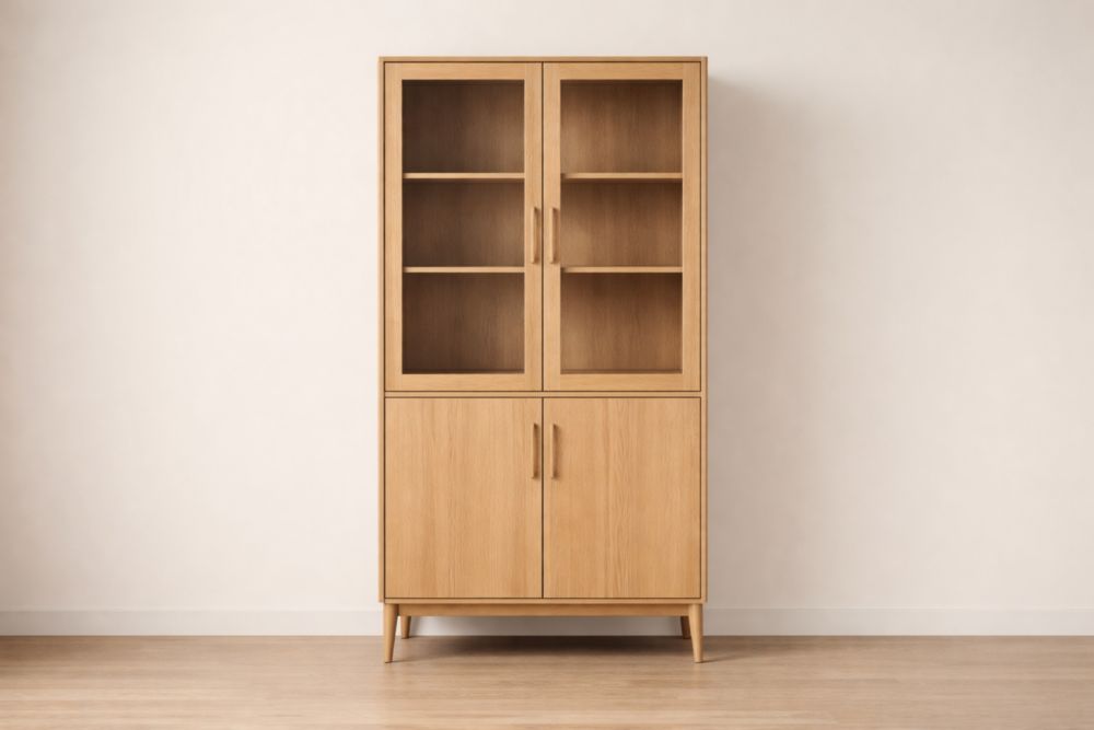 Credenza in legno massello con ante in vetro temperato 200x80x40 cm(H x L x P)