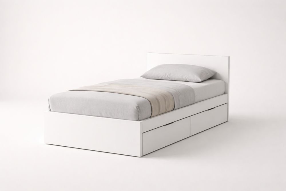 Letto singolo bianco con cassetti in legno MDF