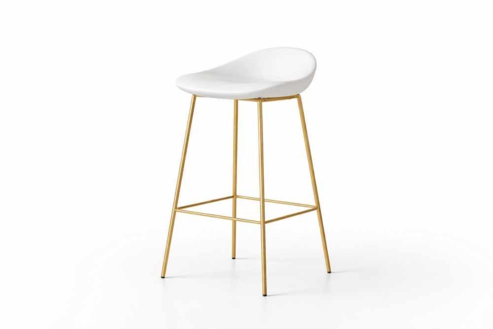 Sgabello alto bianco e oro con seduta in polipropilene