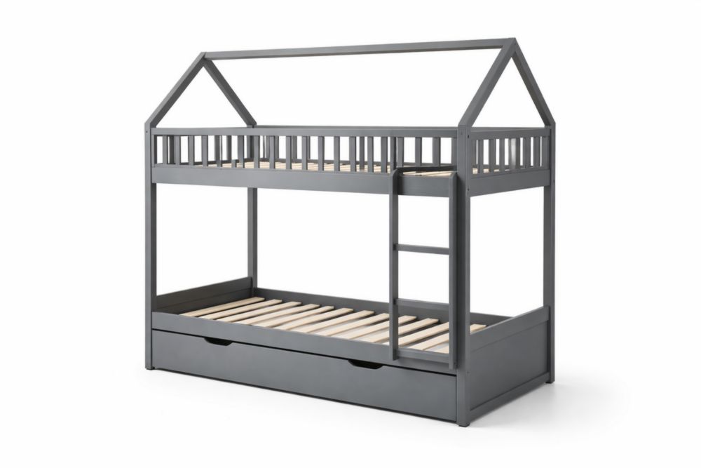 Struttura letto a castello in legno di pino grigio 200x90 cm(Lu x L)