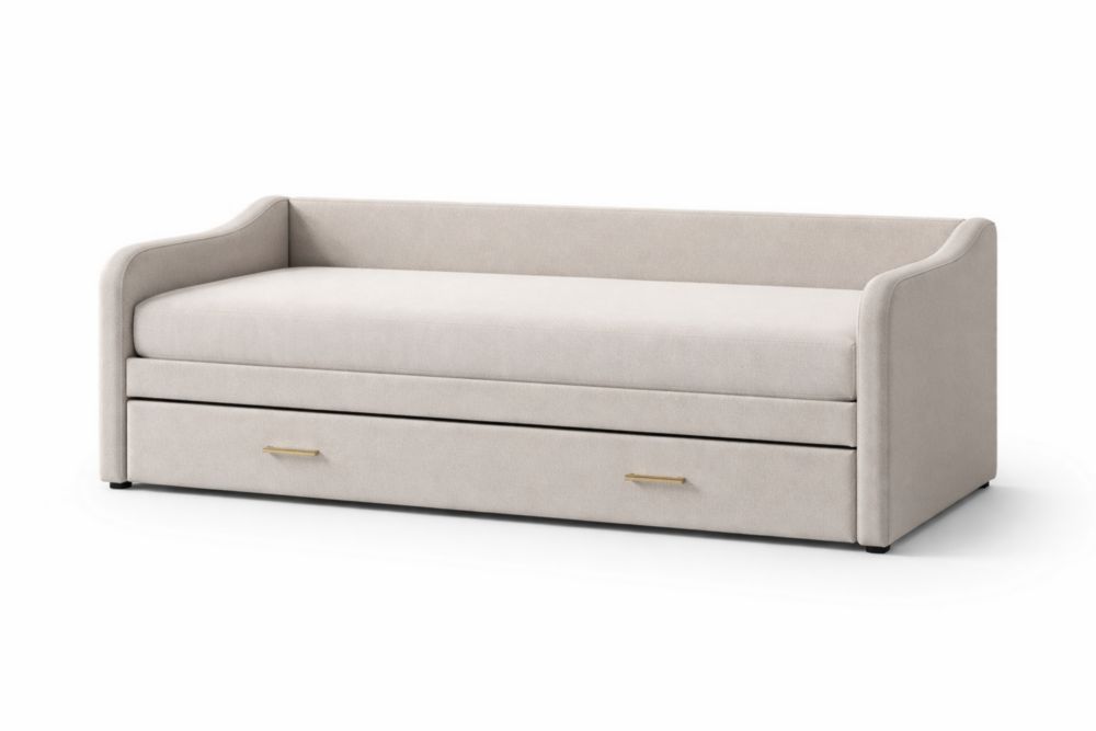 Divano Letto Singolo in Tessuto Beige con Cassetto