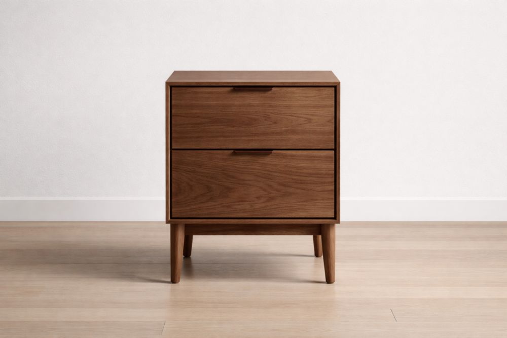 Comodino in legno di noce con due cassetti 60x40x45 cm(H x L x P)