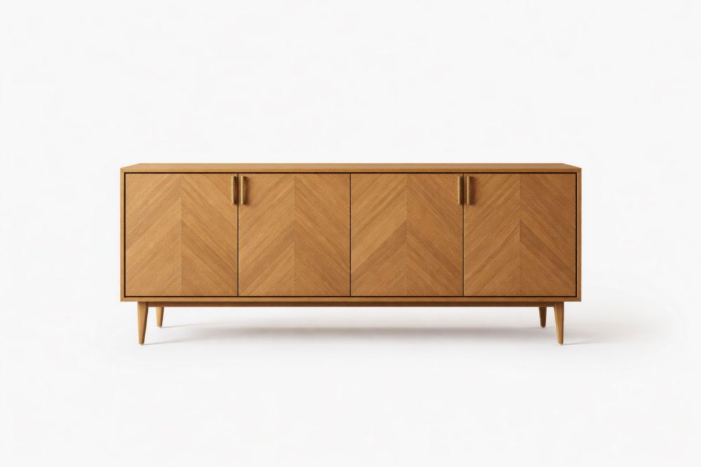 Credenza in rovere con ante a motivi chevron, lunghezza 180 cm