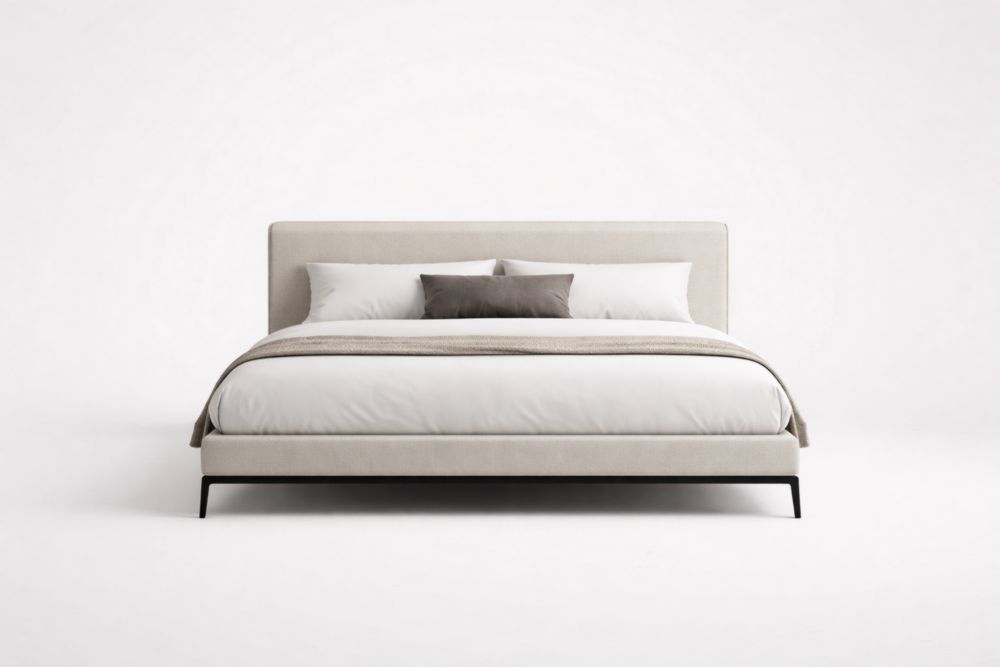 Letto matrimoniale con struttura in acciaio e rivestimento in tessuto poliestere Beige 200x180 cm(Lu x L)