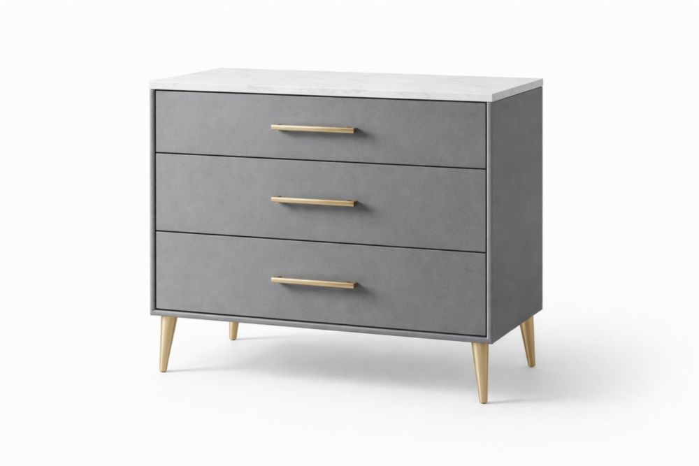 Cassettiera in MDF e legno con gambe in acciaio dorato grigio