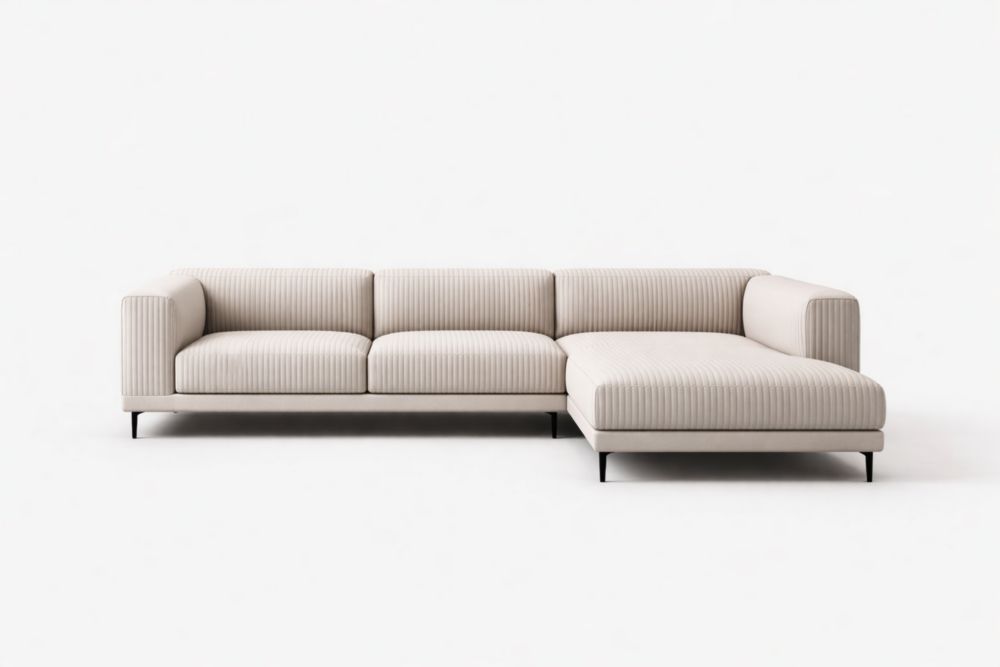 Divano angolare in tessuto a righe beige