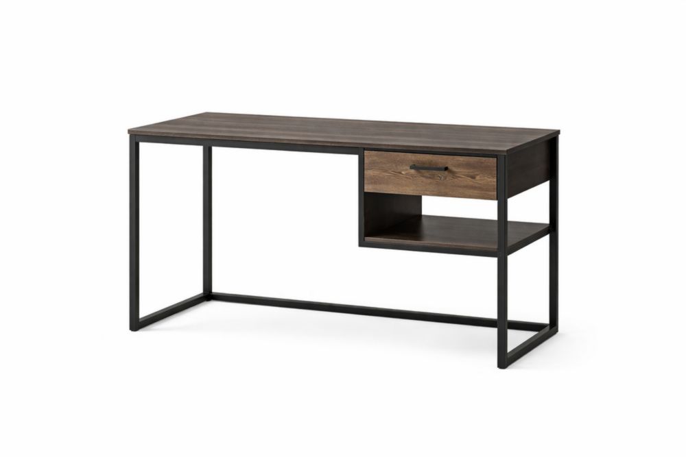 Scrivania in MDF e acciaio con cassetto e ripiano marrone 120x60x75 cm(Lu x L x H)