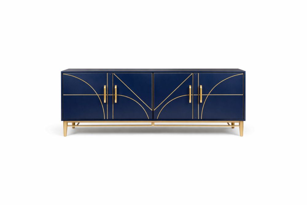 Credenza in MDF blu con dettagli in ottone