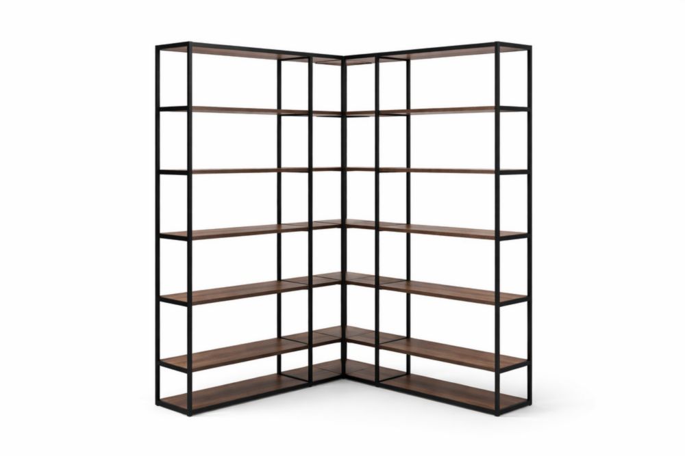 Libreria Angolare in Acciaio e Legno MDF Marrone