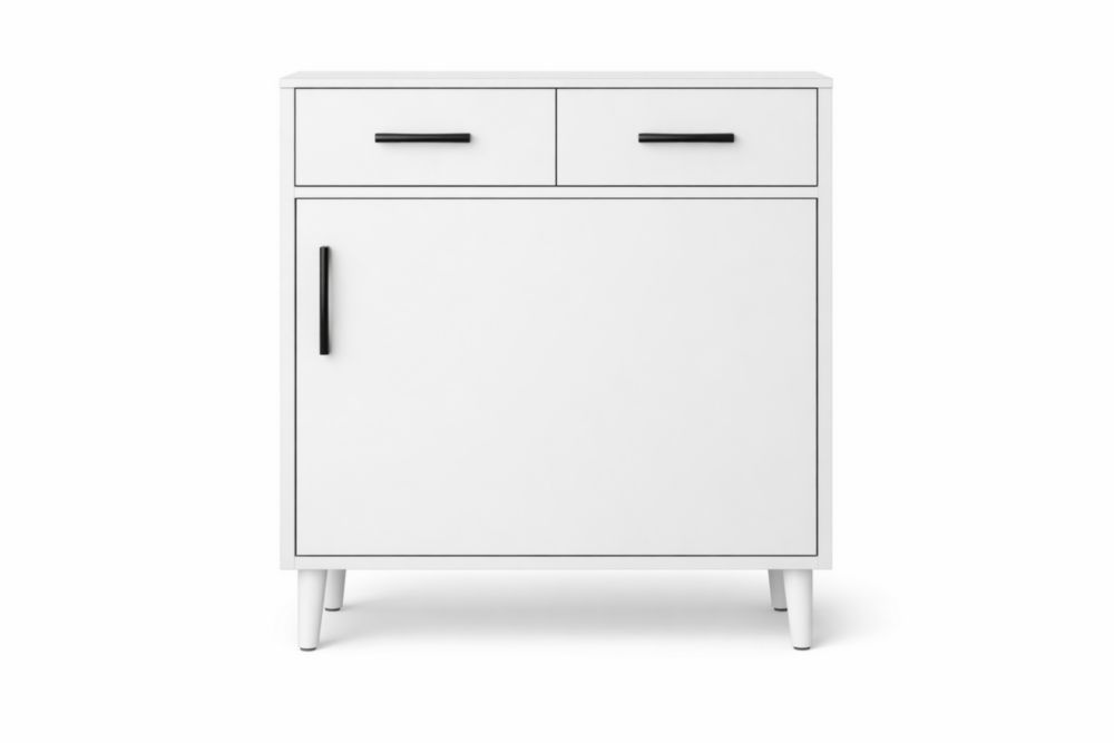 Mobile contenitore in MDF bianco con 2 cassetti e 1 anta