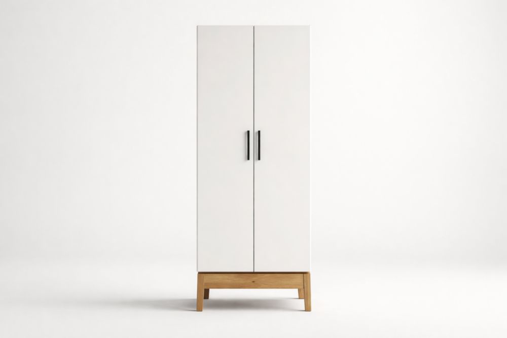 Armadio a Due Ante in Legno e MDF Bianco