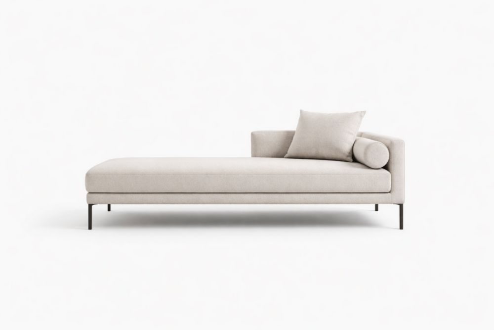 Chaise longue in tessuto di poliestere con cuscini e gambe in acciaio