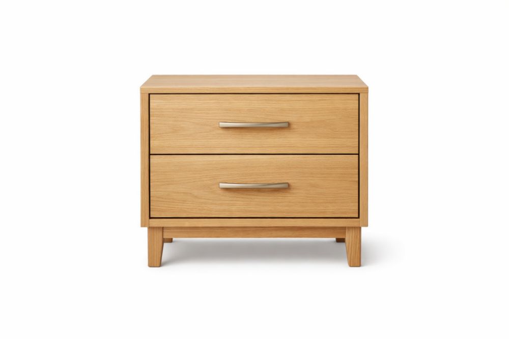 Comodino in Rovere Naturale con Due Cassetti